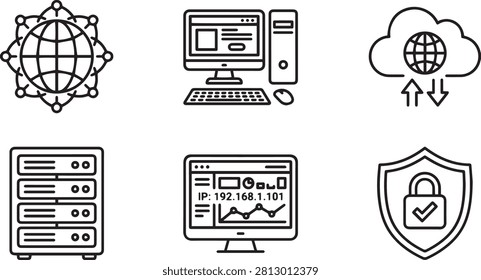 Network technology banner web icon vector illustration concept with icon of network, computer, cloud, server, ip address and security