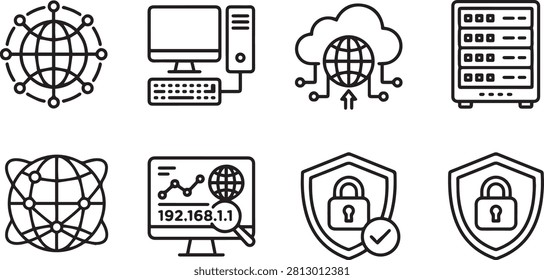 Network technology banner web icon vector illustration concept with icon of network, computer, cloud, server, ip address and security