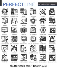Network technology black mini concept icons and infographic symbols set