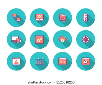 Network Technology Colored Flat Line Icon Set