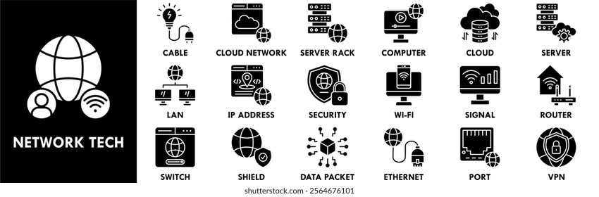 Network Technology icon collection set. Containing design tech, technology, digital, background, network
