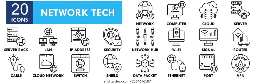 Network Technology icon collection set. Containing design tech, technology, digital, background, network