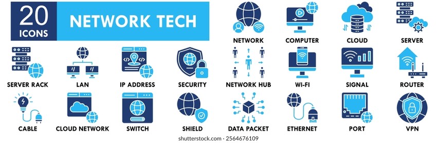 Network Technology icon collection set. Containing design tech, technology, digital, background, network