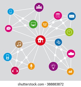network technology infographic with icons on round colored icons