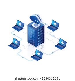 Network technology isometric illustration. server isometric. 
