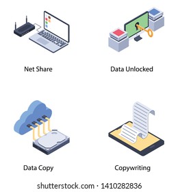 
Network Technology Isometric Vector Icons
