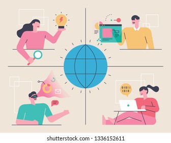 Network Technology and People Character Concept flat design style minimal vector illustration