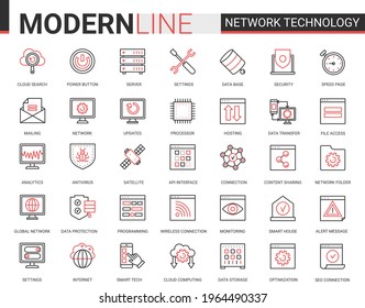 Netzwerktechnologie rote schwarze Rahmensymbole Vektorgrafik