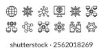 Network technology thin line icon set. Containing internet, computer, cyberspace, global connection, database, communication, server, cloud computing, device, digital, wireless. Vector illustration