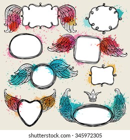 Network templates frames for text or photo. Angel wings.