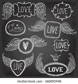 Network templates frames for text or photo. Angel wings. Love