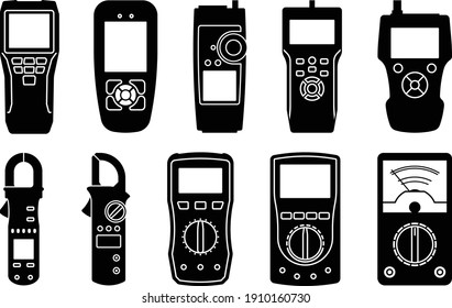Prueba de red. Medidor eléctrico. Iconos de silueta