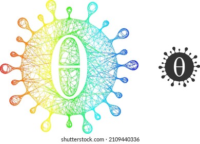 Network Tetta covid virus framework icon with rainbow gradient. Vibrant carcass mesh Tetta covid virus icon. Flat carcass created from Tetta covid virus icon and crossing lines.