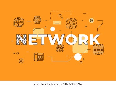 Network text concept modern flat style vector illustration red banner with outline icons. Digital communication website landing page template or mobile apps