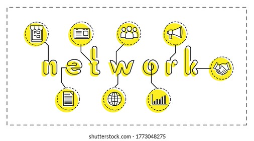 Network, text with line diagram styles integrated pictures, template design vector illustration
