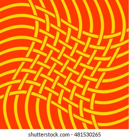 Network, textile,  twist background. Yellow lines on the red. 
