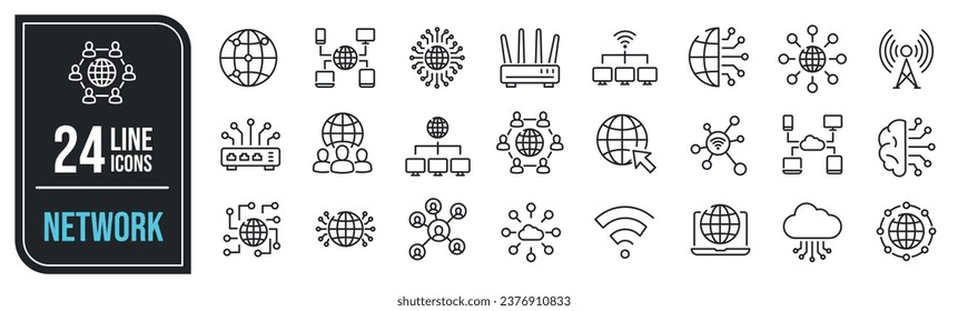 Network thin line icons.  For website marketing design, logo, app, template, ui, etc. Vector illustration.