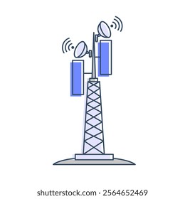 network tower with antennas and satellite dishes, symbolizing telecommunications technology, wireless communications, cellular networks, internet connectivity and communications infrastructure.