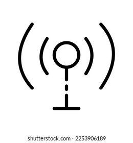 Network tower line icon. Media, network, internet, distributor, coverage area, communication, news, calls, radio waves. Technology concept. Vector black line icon on a white background