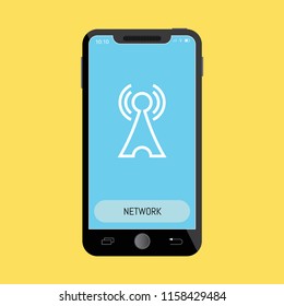 Network Tower Line Icon on Mobile Screen.