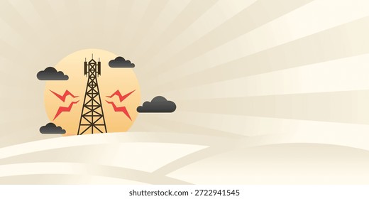 “Impacto de la radiación de la torre de redes de telecomunicaciones en la Ilustración vectorial de la ciudad”