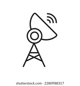Network Tower Signal Icon Vector Outline Stroke Isolated on White Background