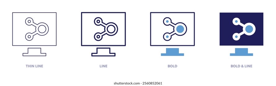 Network training icon in 4 different styles. Thin Line, Line, Bold, and Bold Line. Duotone style. Editable stroke.