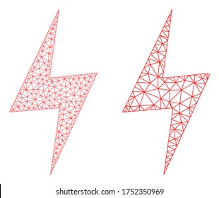 Network vector electric hazard icon. Mesh wireframe electric hazard image in lowpoly style with combined triangles, nodes and linear items. Mesh composition of triangulated electric hazard,