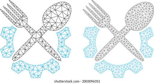 Network vector food industry icons. Mesh carcass food industry images in low poly style with structured triangles, points and lines. Mesh illustration of triangulated food industry,