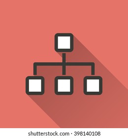 Network    vector icon with long shadow. Illustration   isolated on red background for graphic and web design.  
