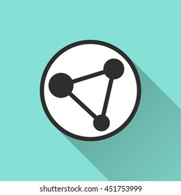 Network vector icon with long shadow. White illustration isolated on green background for graphic and web design.