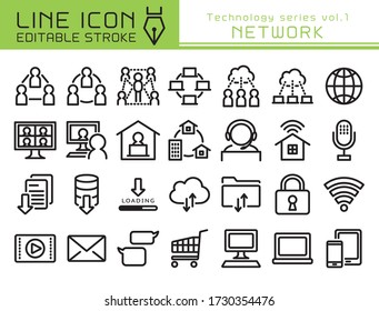 Network vector icon set. Editable line stroke.