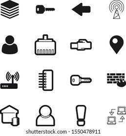 network vector icon set such as: application, group, caution, warning, telecommunications, risk, message, laptop, firewall, tv, users, notebook, destination, head, global, customer, antenna, signal