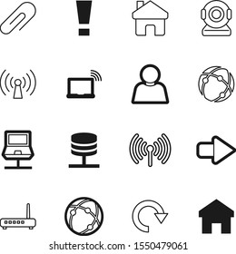 network vector icon set such as: clip, arrows, paperclip, database, photo, load, danger, cam, alert, road, traffic, group, user, system, restart, access, redo, hosting, cloud, member, tool, point