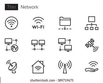 Network Vector icon set Thin line outline