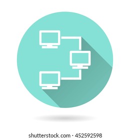 Network vector icon. White Illustration isolated on green background for graphic and web design.