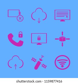 network vector icons set. with empty battery, satellite, security telephone and upload in set