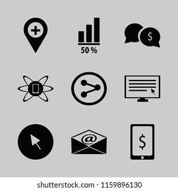 network vector icons set. with share sign, computer cursor, hospital location and mail in set