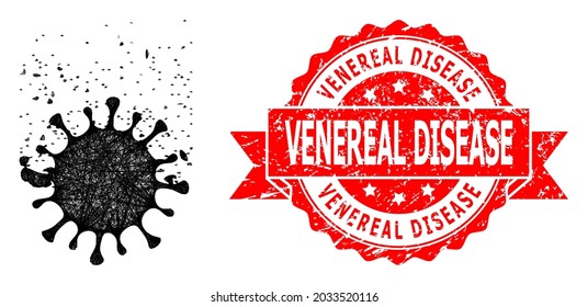 Netzwerk-Virus-Dissipation-Symbol und Venereal Disease schmutzigen Band Robben Druck. Rote Stempelrobbe enthält den Text der Tierkrankheit in der Schleife.