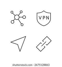 Red VPN Compartir y conjunto de iconos de Enlace para aplicaciones móviles