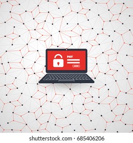 Network Vulnerability, Locked Device, Encrypted Files, Lost Documents, Ransomware Attack - Virus, Malware, Fraud, Spam, Phishing, Email Scam, Hacker Attack - IT Security Concept, Vector illustration