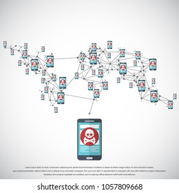 Network Vulnerability - Virus, Malware, Ransomware, Fraud, Spam, Phishing, Email Scam, Hacker Attack - IT Security Concept Design, Vector illustration