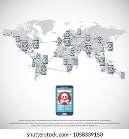 Network Vulnerability - Virus, Malware, Ransomware, Fraud, Spam, Phishing, Email Scam, Hacker Attack - IT Security Concept Design, Vector illustration