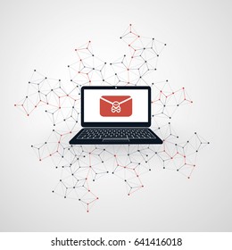 Network Vulnerability - Virus, Malware, Ransomware, Fraud, Spam, Phishing, Email Scam, Hacker Attack - IT Security Concept Design, Vector illustration