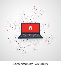 Network Vulnerability - Virus, Malware, Ransomware, Fraud, Spam, Phishing, Email Scam, Hacker Attack - IT Security Concept Design, Vector illustration