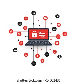 Network Vulnerability - Virus, Malware, Ransomware, Fraud, Spam, Phishing, Email Scam, Hacker Attack - IT Security Concept Design, Vector illustration