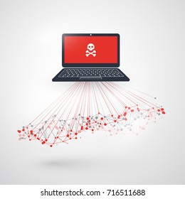 Network Vulnerability - Virus, Malware, Ransomware, Fraud, Spam, Phishing, Email Scam, Hacker Attack - IT Security Concept Design, Vector illustration