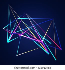 Network wallpaper illusion print outline triangles. Colorful Lines horizontal isolated on blue dark modern background