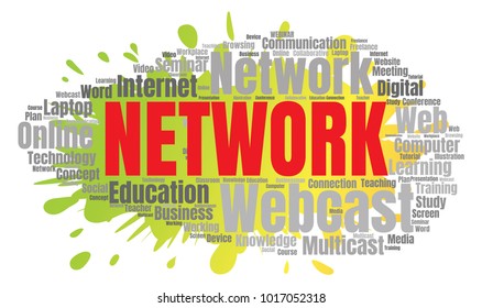 Network or Web Conference Word Cloud. Webinar Collage or Multicast Concept Vector Illustration