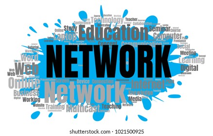 Network or Web Conference Word Cloud. Webinar Collage or Multicast Concept Vector Illustration